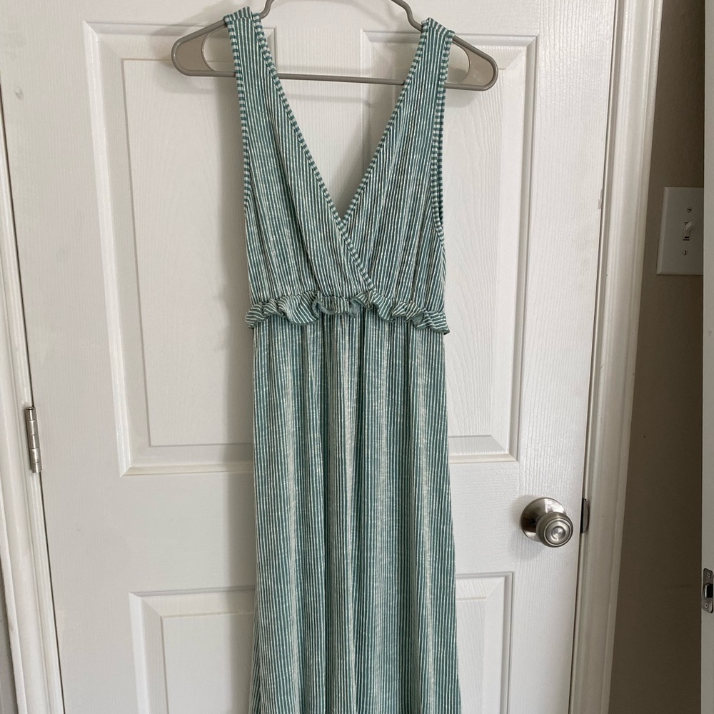 Caution To The Wind Green and White Striped Dress